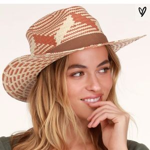 NWT SAFARI BEIGE ORANGE WOVEN STRAW FEDORA HAT